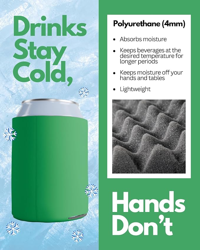 PartyPrints 1000 Pack Kelly Green Blank Can Cooler Sleeves, Customizable Bulk Can Coolers, Extra-Thick Collapsible Drink Insulator Sleeve, Beer Can Coolers for Party Beverages