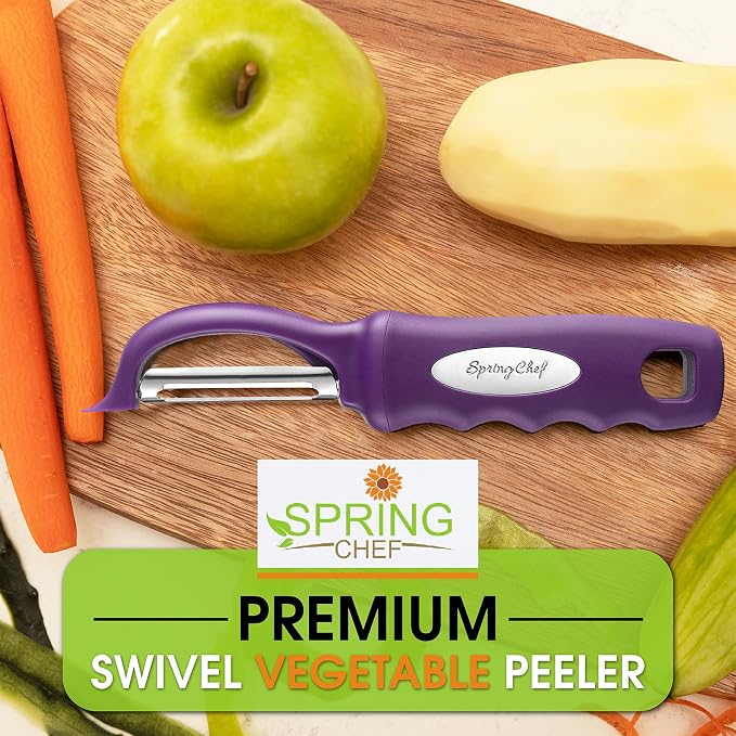 Spring Chef Swivel Potato Peeler with Ergonomic Handle, Purple | Premium Vegetable Peeler w/ Sharp Stainless Steel Blades, Multifunctional Food Peeler for Apple, Carrot, Cucumber, Fruit