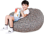 Lukeight Stuffed Animal Storage Bean Bag Chair Cover for Kids, Zipper Beanbag Chair Cover for Organizing Toddler & Kids' Rooms Plush Toys (Leopard Velvet, X-Large)