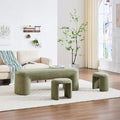 3-Piece 53" Comfy Upholstered Dining Bench with 2 Ottomans, Accent Waterfall Bench Modern End of Bed Entryway Bench Vanity Stool, Green Chenille