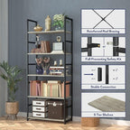 NUMENN 5 Tier Bookshelf, Tall Bookcase Shelf Storage Organizer, Modern Book Shelf for Bedroom, Living Room and Home Office, Grey