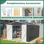 Favfurish Outdoor Storage Shed 10×12 FT,Metal Waterproof Tool Sheds with Lock and Key,Heavy-Duty Sheds Unit W/Doors and Vents,Galvanized Steel Garden House for Storing Bicycles,Barbeques,Black