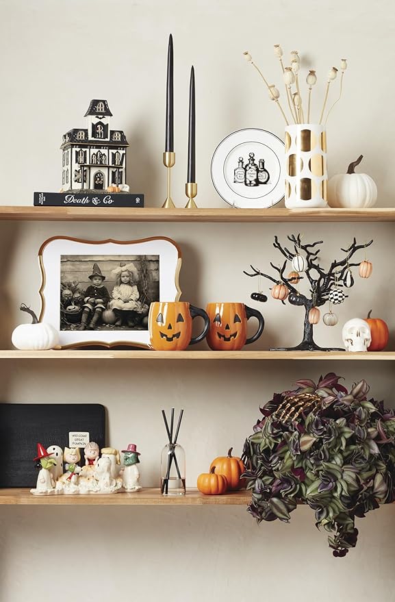 Lenox Dinnerware Set, Vintage Halloween 4-Piece Dessert Plate Set, Assorted, Set of 4 Ivory Porcelain Plates, Dishwasher Safe, Halloween Decor Indoor, Party Table Decorations (Black/White, 4 Piece)