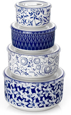 vancasso Ceramic Nesting Bowls with Lids Set of 4, Serving Bowls for Food Storage, Prep Bowl, Ceramic Bowl for Kitchen, Microwave & Dishwasher Safe, 60+36+20+10 Oz, Series SELENE