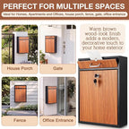 Yaocom Locking Mailbox with Key for Outdoor 16.2 x 11.2 x 4.7 Inches Large Wall Mount Mail Box with Lock Security Mail Drop Metal Collection Boxes Hanging Secure Postbox(Wooden)