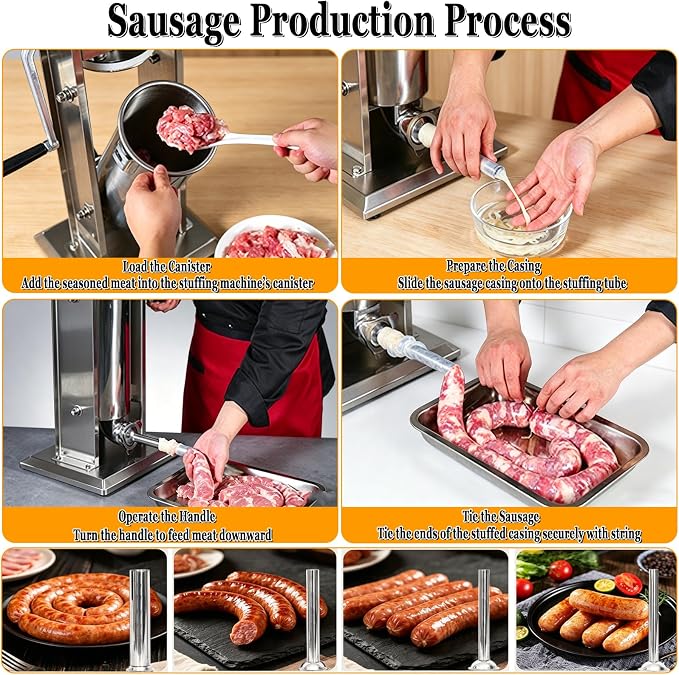 CTJ Sausage Stuffers Stainless Steel Sausage & Churro Maker 3L/7Lb,Silver | Manual 2 in 1 Sausage Stuffer & Churro Maker, 2-Speed Adjustable Vertical Sausage Maker, 4 Stuffing Tubes & Churros Nozzle