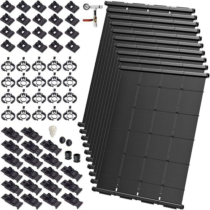 Industrial Grade Solar Pool Heater DIY Kit - Superior High-Wind Strapless Mounting System & Maximum Freeze Resistance (10-4'x10.5' / 420 Square Feet)