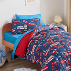 SLEEP ZONE Kids Bedding Comforter Set Full/Queen Size - 7 Pieces Super Cute & Soft Bedding Sets & Collections with Comforter, Sheet, Pillowcase & Sham - Fade Resistant Easy Care (Fire Truck)