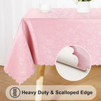 Smiry Rectangle Waterproof Heavy Duty Vinyl Tablecloths, 70 x 90 Inch | Wipeable Washable Floral Embossed Table Cover for Kitchen and Dining Room, Indoor & Outdoor Use, Pink