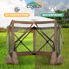 COBIZI 10x10ft Pop up Gazebo Screen House Tent for Camping, Pop-up Camping Canopy with Mesh Windows,Portable Outdoor Quick-Set Hub Tent with Carrying Bag&Ground Stakes,Brown(Upgraded 2.0)
