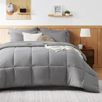 Bedsure Twin Comforter Set - 5 Pieces Solid Twin Bed in a Bag, Twin Bed Set Grey with Quilted Warm Fluffy Comforters, Sheets, Pillowcase & Sham