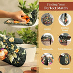 Maison d'Hermine Oven Gloves 100% Cotton Oven Mitt (7" x 13", Pack of 1) | With Loop Heat Resistant BBQ Cooking Gloves Kitchen Handling Hot Pans Thanksgiving Christmas - Pumpkin Garden - Dark Green
