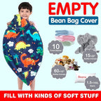 Lukeight Stuffed Animal Storage Bean Bag Chair Cover for Kids, Dinosaur Zipper Beanbag Chair Cover for Organizing Toddler & Kids' Rooms Plush Toys (Dinosaur Navy, Large)