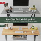 FEZIBO Standing Desk with Drawer, 55 x 24 Inches Adjustable Height Electric Stand up Desk with Storage, Sit Stand Home Office Desk, Light Rustic/Grey Frame