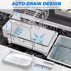 Godboat 2-Tier Dish Drying Rack - 304 Stainless Steel Dish Rack Auto Drain | Dish Racks for Kitchen Counter, Dish Drainer with Knife Fork & Cup Rack, Gifts for Women, Mothers Day, Kitchen Gadget, Silver
