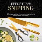 Styled Settings Gold Knives with Etched Leaves Pattern and Sharpener Block | 14-Piece Gold Titanium-Coated Blades with Beautiful Pattern, Ultra-Sharp Stainless Steel, & Stylish Kitchen Knife Block Set