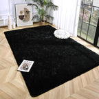 Super Soft Fluffy Shaggy Rugs 5x8 Feet for Living Room Bedroom, Fuzzy Plush Area Rugs for Girls Kids Room Nursery Home Decor, Furry Dorm Rug Cute Non-Slip Indoor Floor Carpet, Black