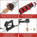 24 FT Gutter Cleaning Tools from The Ground - Telescoping Pressure Washer Wand - Gutter Cleaner Attachment with Power Washer Extension Wands, 7 Spray Nozzle Tips, 3 Hose Adapters and Support Belt