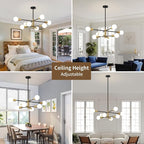 Sputnik Chandeliers Moderna Light Fixture, 8 Lights Black and Gold Mid Century Ceiling Chandelier, Height Adjustable for Living Room, Kitchen, Dining Room, Bedroom,Foyer
