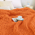 Admitrack Chunky Knit Blanket Throw, 100% Hand Knit Chenille Throw Blanket for Sofa & Home Decor, Soft and Cozy Knitted Throw Blankets (Orange, 51"x63")