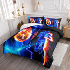 Axolotl Football Comforter Twin,Cool Blue Football Bedding Sports Theme Comforter Set for Boys,3D Rugby Sports Bedding Set Football Player On Fire for Boys Kids Teens,1 Quilt 2 Pillowcases,Black Blue