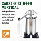LEM Products 5 lb Sausage Stuffer, For Beginners & First-Time Sausage Making, Includes Stuffing Tubes, Removable Cylinder for Easy Cleaning, Air-Release Piston, Meat Stuffer Machine