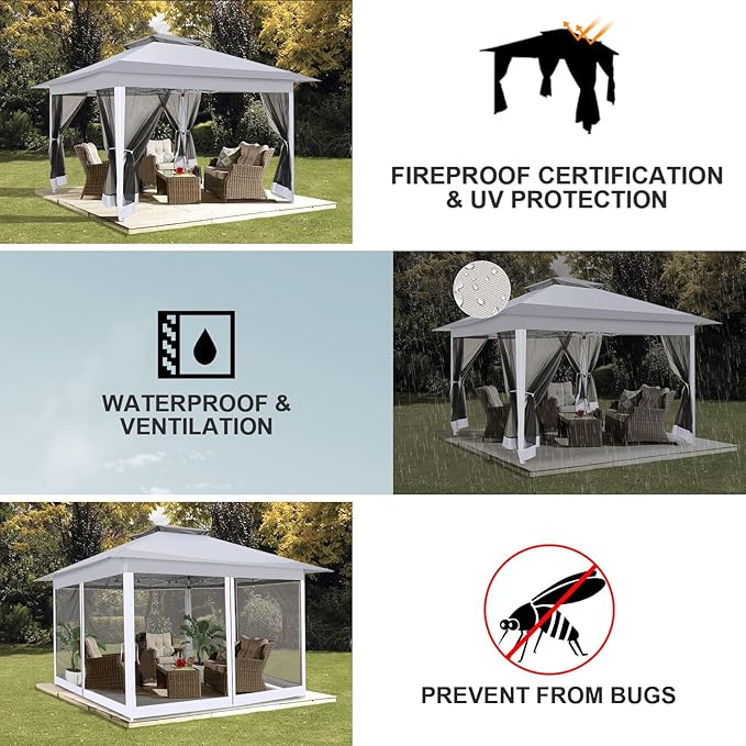 COBIZI 12x12 Pop up Gazebo on Clearance with Mosquito Netting,carpas para Patio Deals,Outdoor Canopy Tent with Portable Carrying Bag, Patio Gazebo for Garden Backyard, Lawn & Beach,Grey