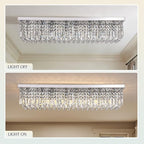 Modern Crystal Chandelier, 8-Lights Rectangle Chandelier Rectangular Flush Mount Pendant Ceiling Light Fixture K9 Crystal Raindrop Chandeliers for Dining Living Room Kitchen Island 𝐋𝟒𝟎 𝐈𝐧𝐜𝐡