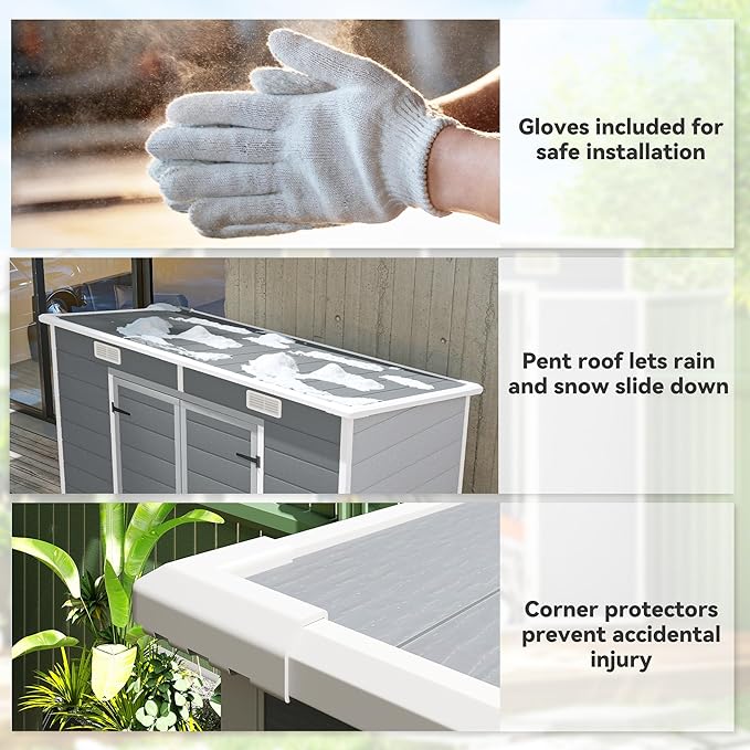 Outsunny 8' x 4' Outdoor Storage Shed, Resin Plastic Shed with Floor, Window, Lockable Doors and Vents, All-Weather Tool Shed for Backyard, Patio, Lawn, Gray