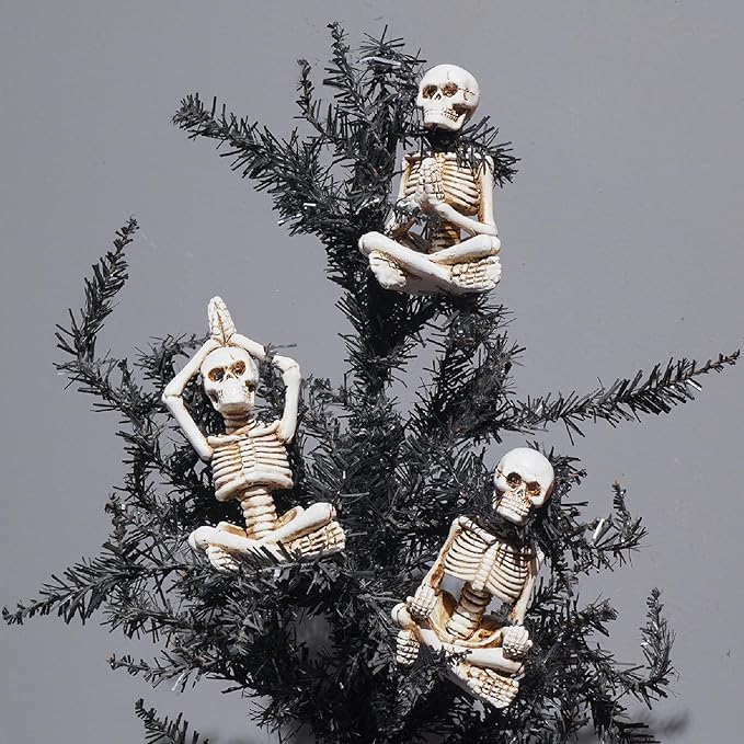 Newman House Studio Halloween Skeleton Decor - Realistic Meditating Skeleton Statues, Set of 3, 2*1.5*3.75 in Resin Indoor Zen Skull Decor