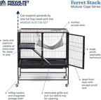 Prevue Pet Products Ferret Stack One Story Ferret Home - Portable Stand, Escape Proof Lock, Includes Hammock & Ramp, Expandable Add-On Cage Stacking System with Wheels - Black