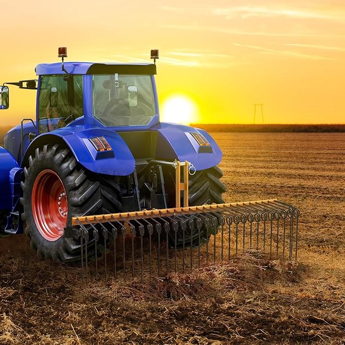 YITAMOTOR 72" Tow Behind Landscape Rake, 3 Point Quick Hitch Lawn Dethatcher Rakes with 32 Steel Tines for Category 1 Tractors, Heavy Duty Powder Coated Finish Tools for Leaves, Pine Needles, Straw