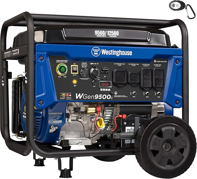 Westinghouse 12500 Peak Watt Home Backup Portable Generator, Remote Electric Start with Auto Choke, Transfer Switch Ready, Gas Powered, CO Sensor