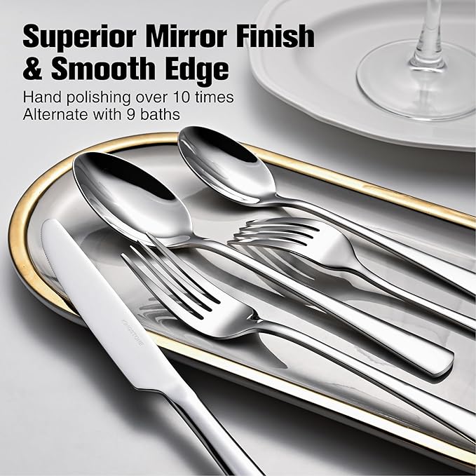 KINGSTONE Silverware Set, 30-Piece Flatware Set for 6, 18/10 Stainless Steel Cutlery Set, Mirror Polished Eating Utensils Set, Dishwasher Safe