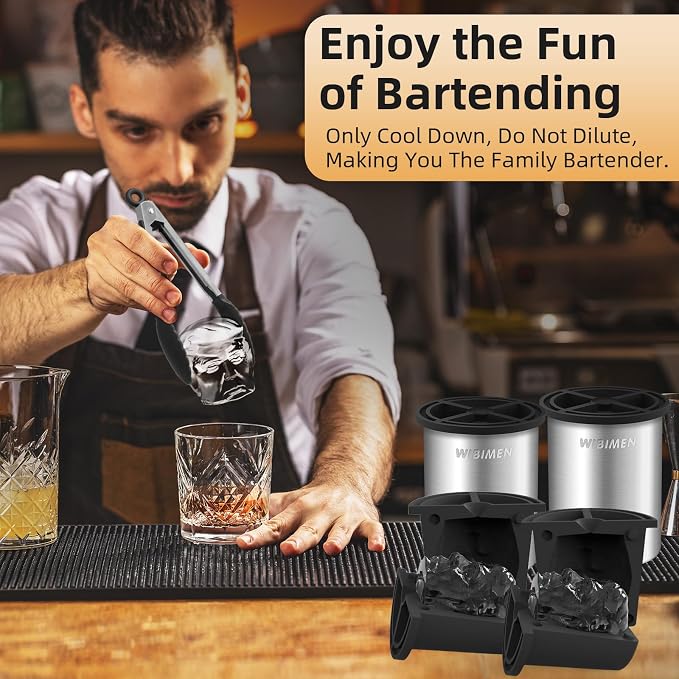 Clear Ice Cube Maker, 2 Pack Stainless Steel Clear Ice Maker for Old Fashioned Whiskey lover, Bourbon, Cocktail Gifts for Men on Birthday or Holiday, 2" Easy-Release Ice Ball Maker Mold