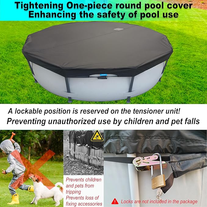 30 Ft Pool Cover, with Automatic Drain Round Pool Cover, One-Piece Quick Installation and Removal Above Ground Pool Cover, Preventing Waterlogging, UV Protected Solar Swimming Pool Cover