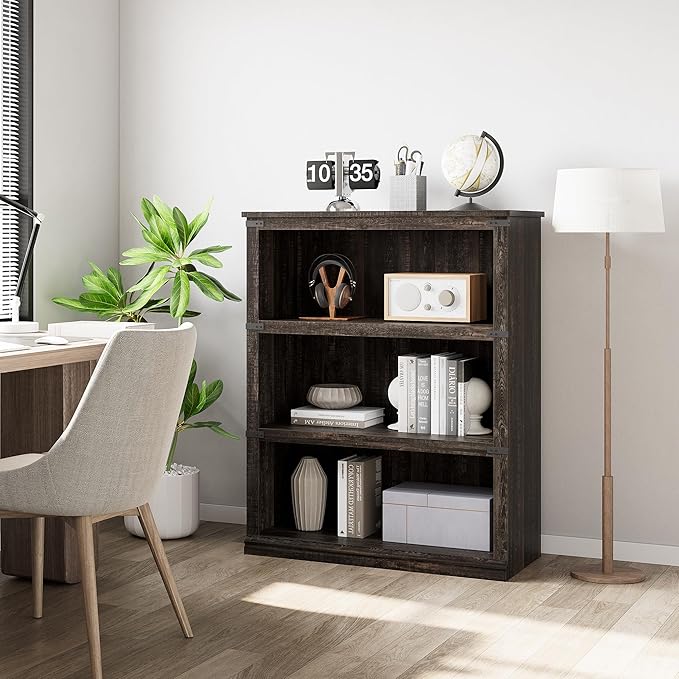 GAOMON 3 Tier Bookcase, Farmhouse Book Shelf with Storage, 40 Inch Tall Open Display Bookshelves, Wooden 3 Shelf Bookcase for Living Room, Bedroom-Oak