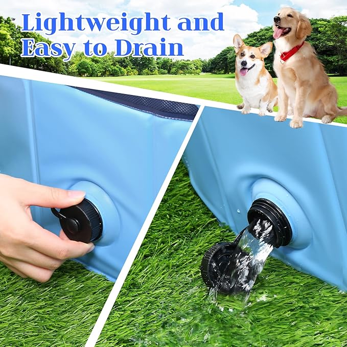 Foldable Dog Pool, Portable Pet Bath Tub and Kiddie Swimming Pool, Collapsible Bathtub for Puppies, Small, Medium and Large Dogs, Cats and Kids, 97 x 12 in, Blue