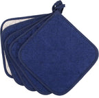 100% Cotton Kitchen Everyday Basic Terry Pot Holder Heat Resistant Coaster Potholder for Cooking and Baking Set of 5 Dark Blue