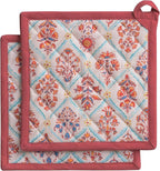 Maison d' Hermine Pot Holders 100% Cotton Potholders (8" x 8", Pack of 2) | Heat Resistant Hot Pads with Loop BBQ Cooking Baking Hotel Kitchen Handling Hot Pans Thanksgiving Christmas - Romane