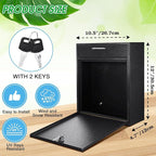 Yaocom Locking Mailbox with Key for Outdoor 12 x 10.5 x 4.7 Inches Large Wall Mount Mail Box with Lock Security Mail Drop Metal Collection Boxes Hanging Secure Postbox(Black)