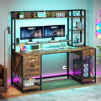 YITAHOME Computer Desk with Drawers & Power Outlets, File Drawers with Lock, 59" Home Office Desk with Storage Shelves & Monitor Stand, Gaming Desk with LED Lights & Hutch, Rustic Brown