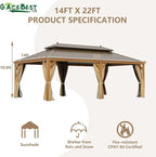 14'x22' Hardtop Gazebo, Outdoor Aluminum Galvanized Steel Wooden Finish Coated Double Roof Canopy with Netting and Curtains for Garden Patio, Backyard, Deck and Lawns.
