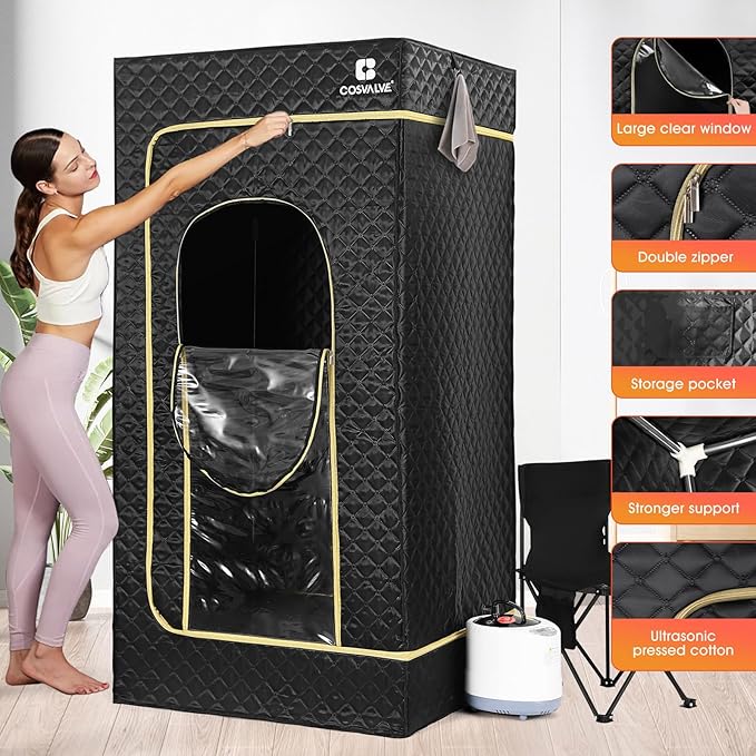 COSVALVE Sauna Box, Portable Steam Sauna for Home, Indoor Sauna Full Body Personal Sauna with XL Steamer 9 Levels, Fast Heating and Energy Saving, 2.6' x 2.6' x 5.6'