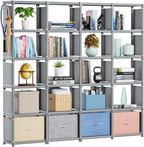 Mavivegue Book Shelf, 20 Cube Storage Organizer, DIY Bookcase, Metal Cube Bookshelf,Tall Book case for Bedroom, Living Room,Office,Closet Storage Organizer, Grey Cubicle Storage Rack