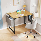 OLIXIS Computer Small Desk 32 Inch Home Office Writing Study Work Storage Bag Headphone Hooks Simple Wood Kids Student Table, Modern Nature