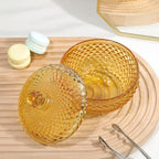 Joeyan 12 oz Small Amber Glass Jars with Lid,Embossed Glass Candy Dishes,Diamond Faceted Food Container,Decorative Jewelry Box Apothecary Canisters,Colored Kitchen Bathroom Buffet Storage Organizer