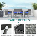 Patio Furniture, 4 Piece Conversation Set, Outdoor Wicker Rattan Table and Chairs, Sectional Sofa with Thick Cushion for Garden, Yard, or Porch, Light Grey