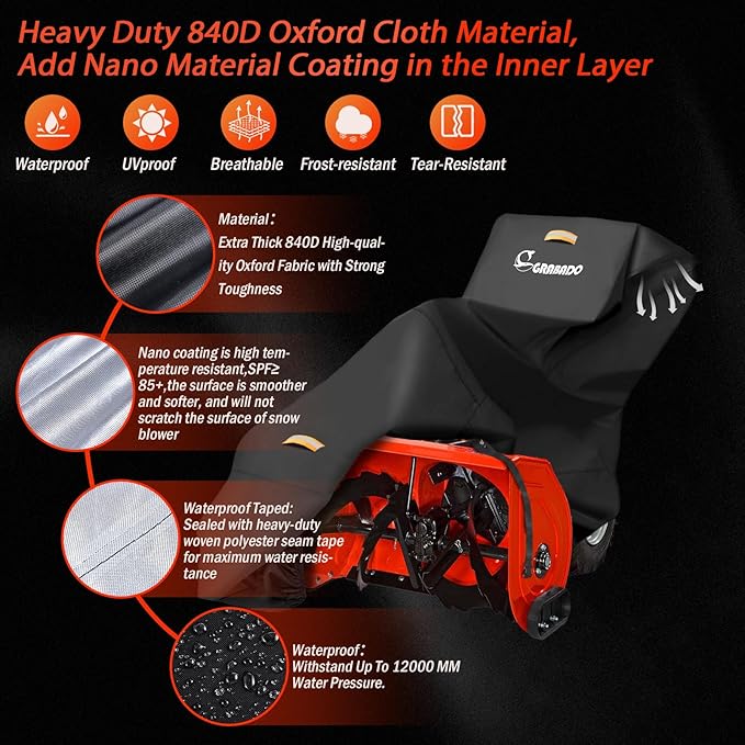 Snow Blower Cover,Heavy Duty 840D Snowblower Covers Waterproof Outdoor with Waterproof Strip,Air Vent,2 Reflective Handles,Windproof Buckle,Universal Protective Cover for Snow Thrower Shovel Storage