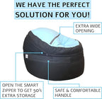 2 Sizes in 1 Stuffed Animal Storage Bean Bag Chair Cover for Kids & Adults | Washable XL Stuffie Seat | 100% Cotton | Pouf Organizer for Plush Toys, Linens, Quilts & Pillows | Blue Skies